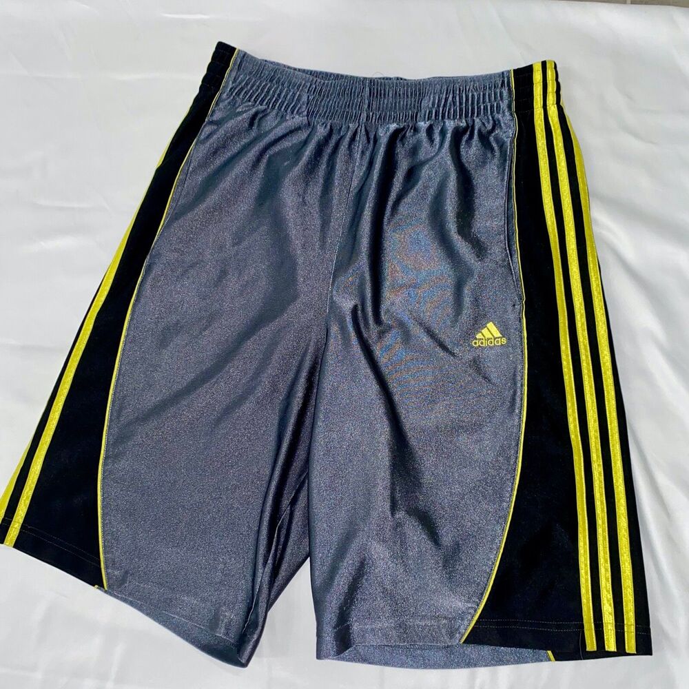 Adidas Vintage Super Rare Basic Stripe Basketball Shorts Dazzle Silver Gold Bl M - Picture 6 of 9